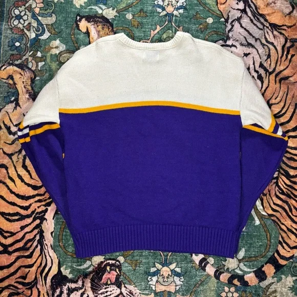 Vintage 80s Cliff Engle Los Angeles Lakers NBA Knit Sweater USA Made Purple L - Picture 2 of 6